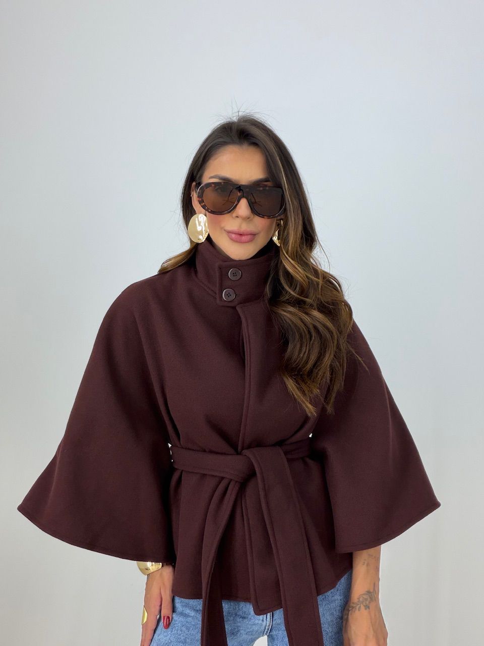 PONCHO PALOMA FAIXA MARROM - 0077990054 - CAROLLA FERRARO
