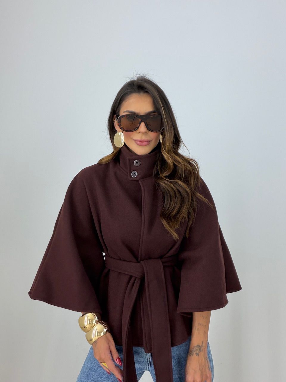 PONCHO PALOMA FAIXA MARROM