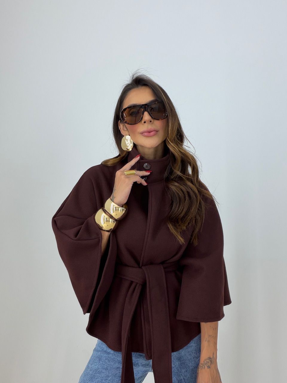 PONCHO PALOMA FAIXA MARROM