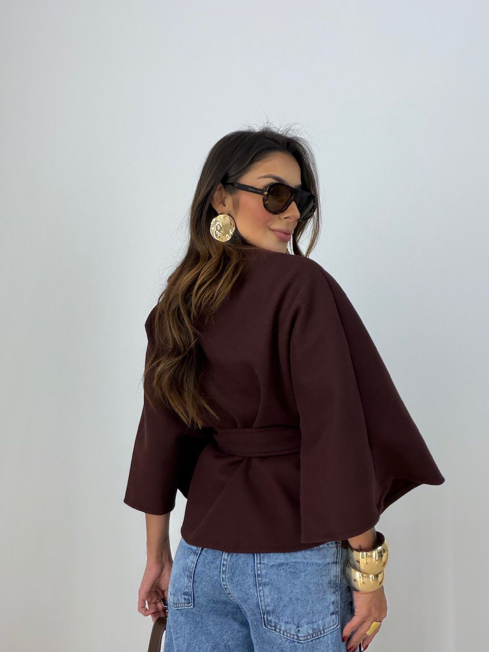 PONCHO PALOMA FAIXA MARROM