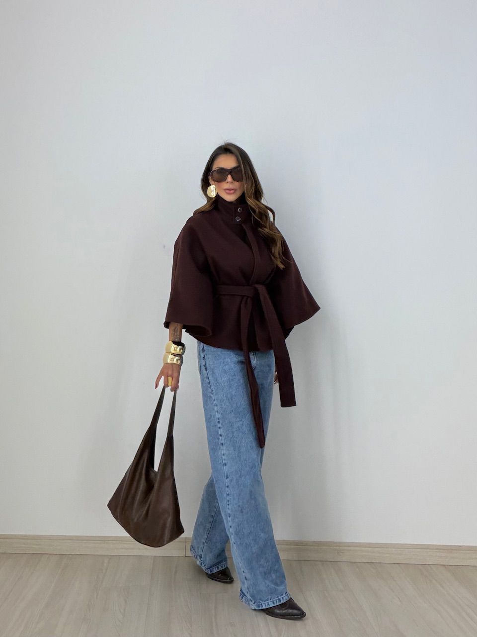 PONCHO PALOMA FAIXA MARROM