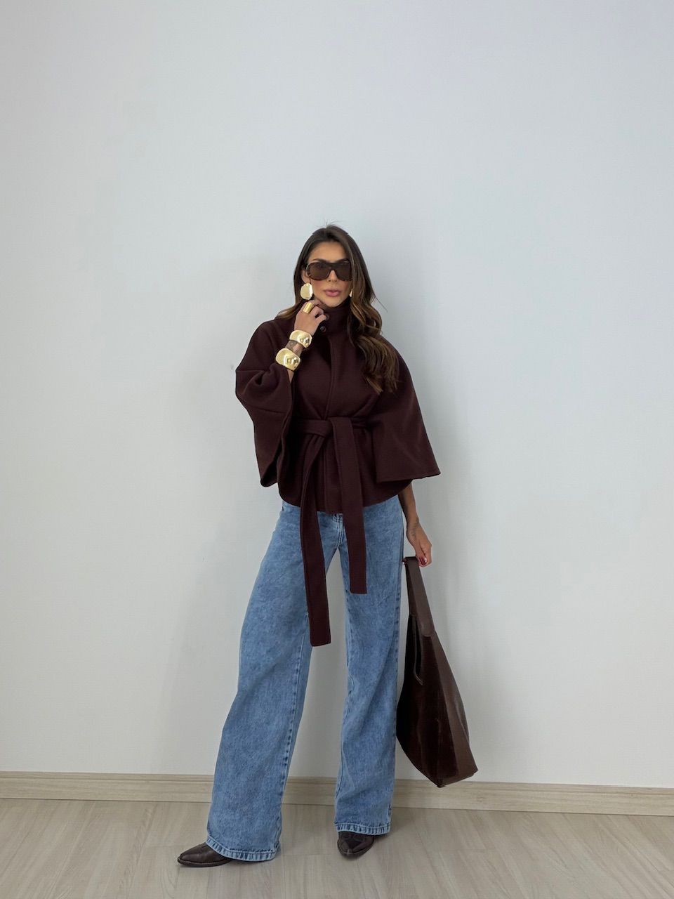 PONCHO PALOMA FAIXA MARROM