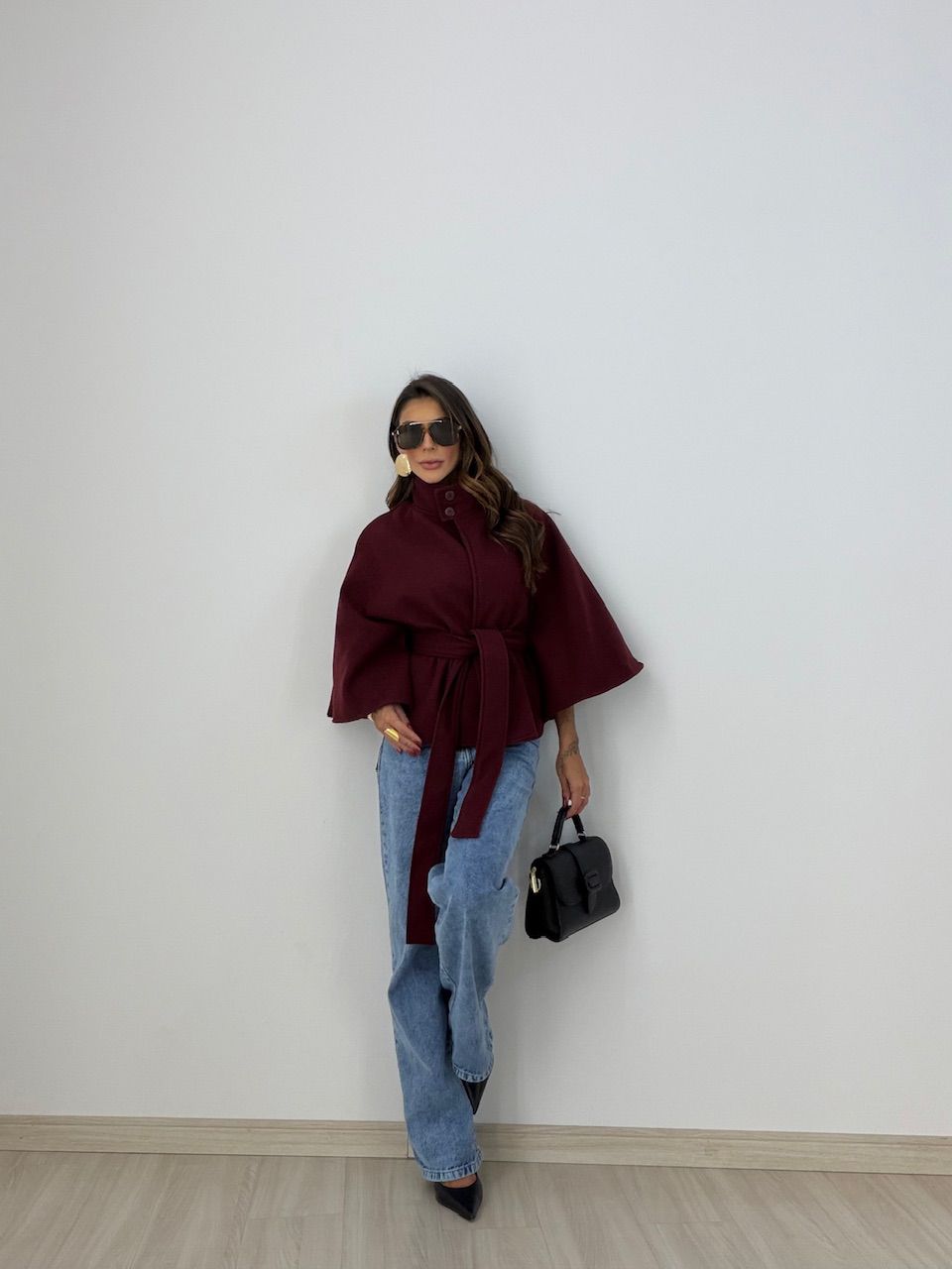 PONCHO PALOMA FAIXA MARSALA