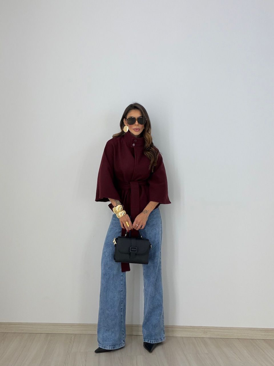 PONCHO PALOMA FAIXA MARSALA