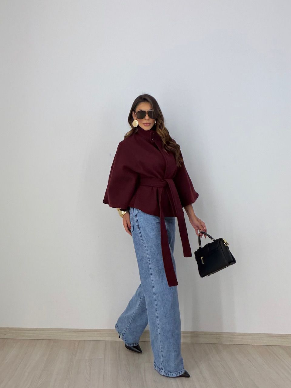 PONCHO PALOMA FAIXA MARSALA