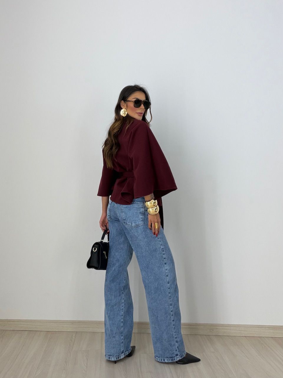 PONCHO PALOMA FAIXA MARSALA