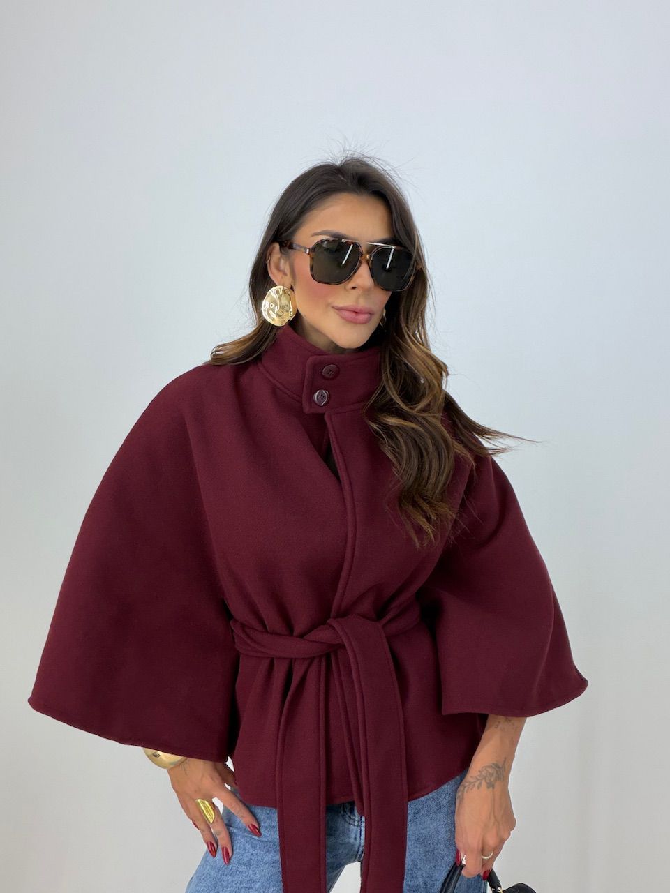 PONCHO PALOMA FAIXA MARSALA - 0077990053 - CAROLLA FERRARO
