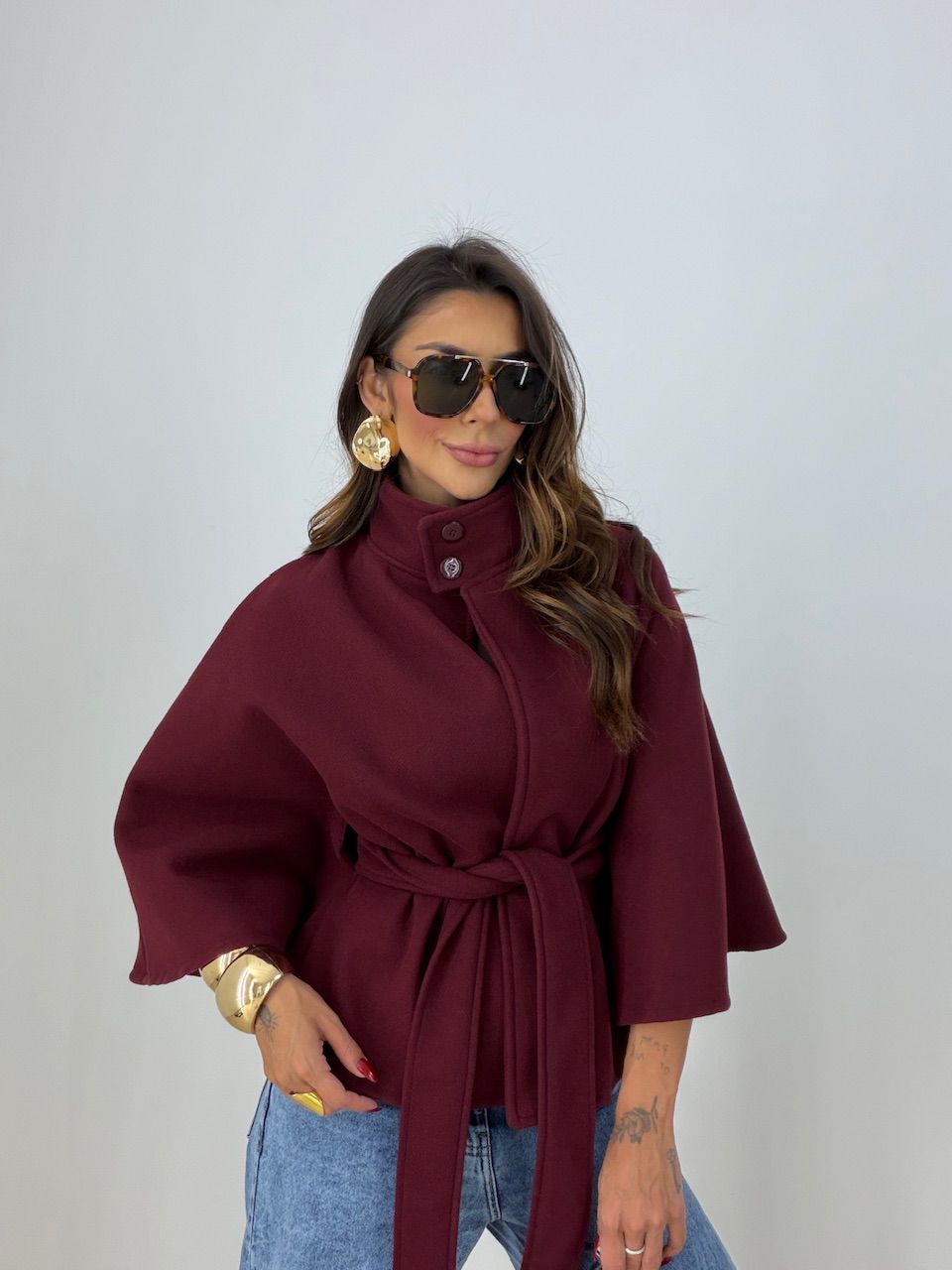 PONCHO PALOMA FAIXA MARSALA