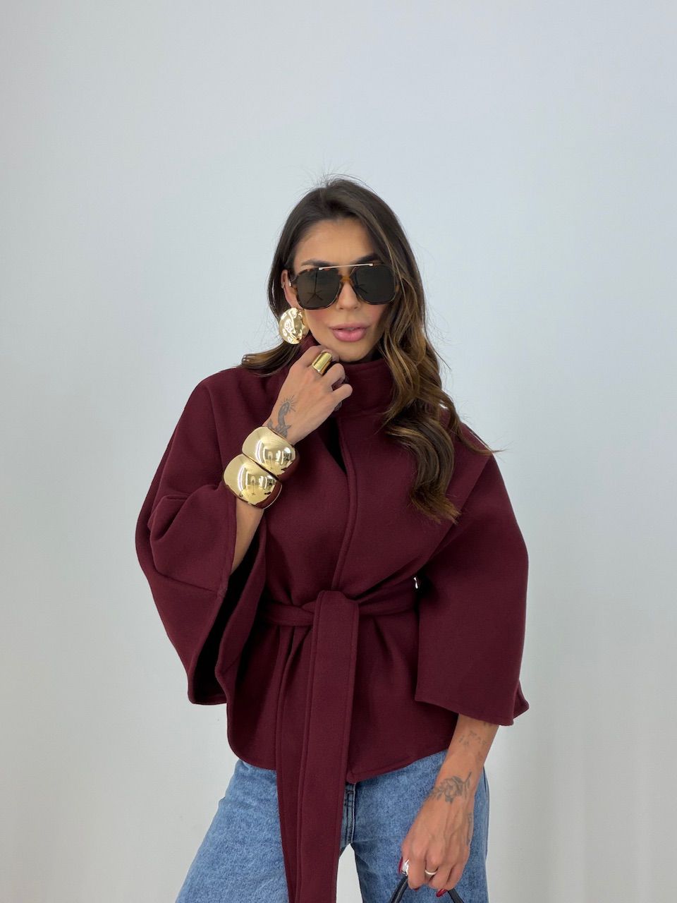 PONCHO PALOMA FAIXA MARSALA