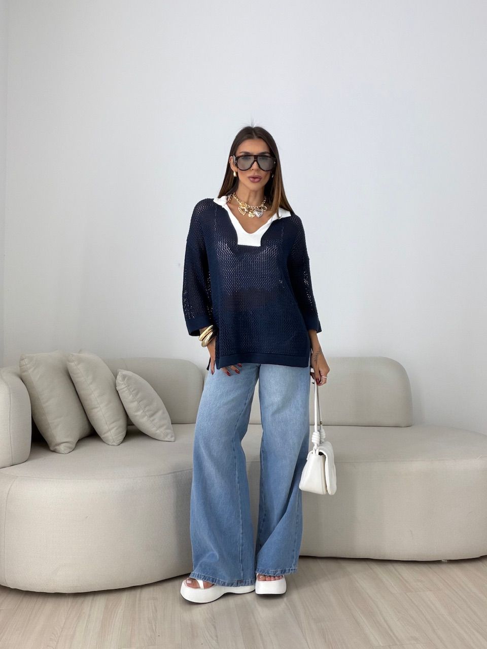TRICOT BRASIL GOLA AZUL