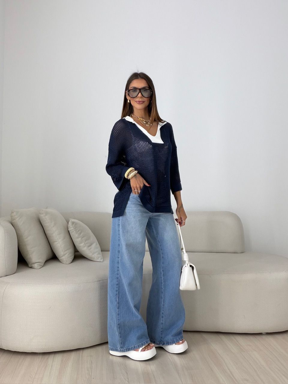 TRICOT BRASIL GOLA AZUL