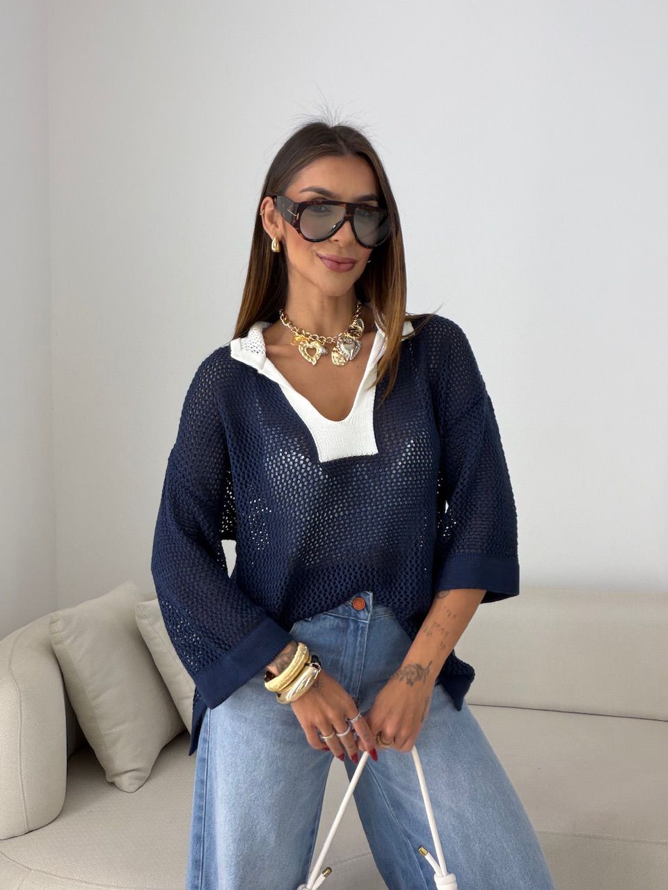 TRICOT BRASIL GOLA AZUL