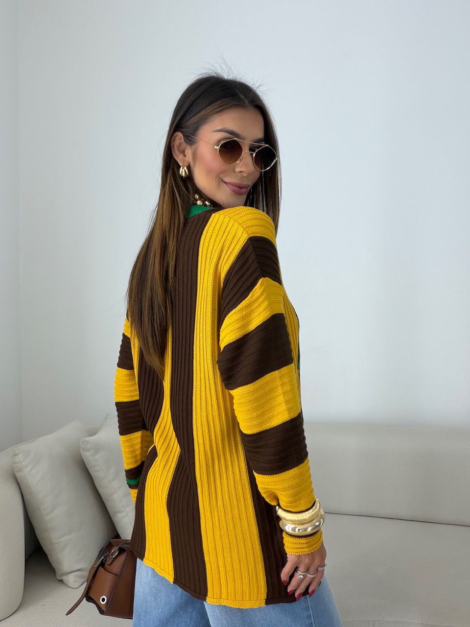 TRICOT BRASIL LISTRAS AMARELO/MARROM