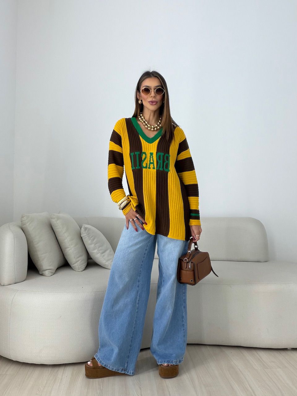 TRICOT BRASIL LISTRAS AMARELO/MARROM