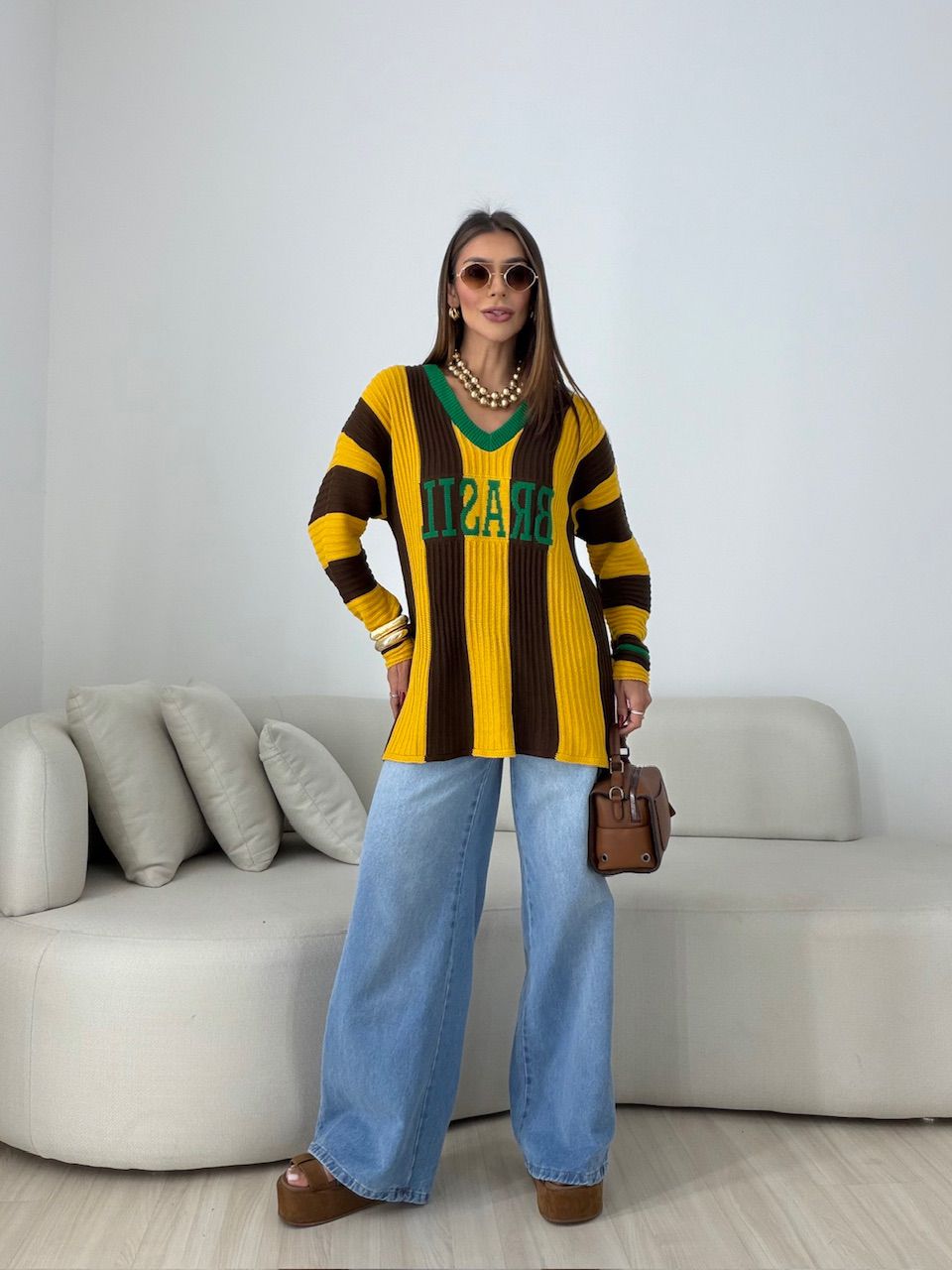 TRICOT BRASIL LISTRAS AMARELO/MARROM