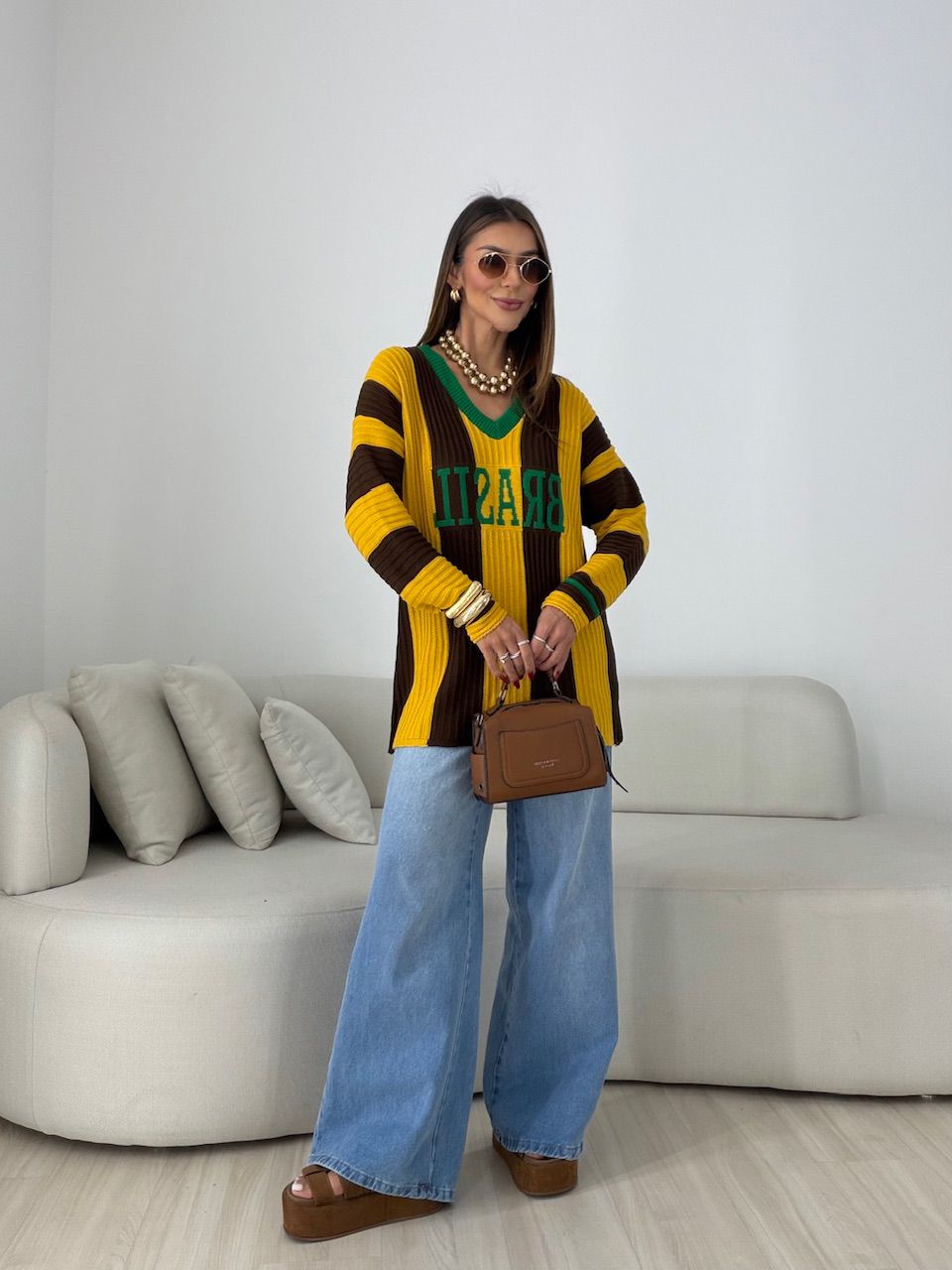 TRICOT BRASIL LISTRAS AMARELO/MARROM