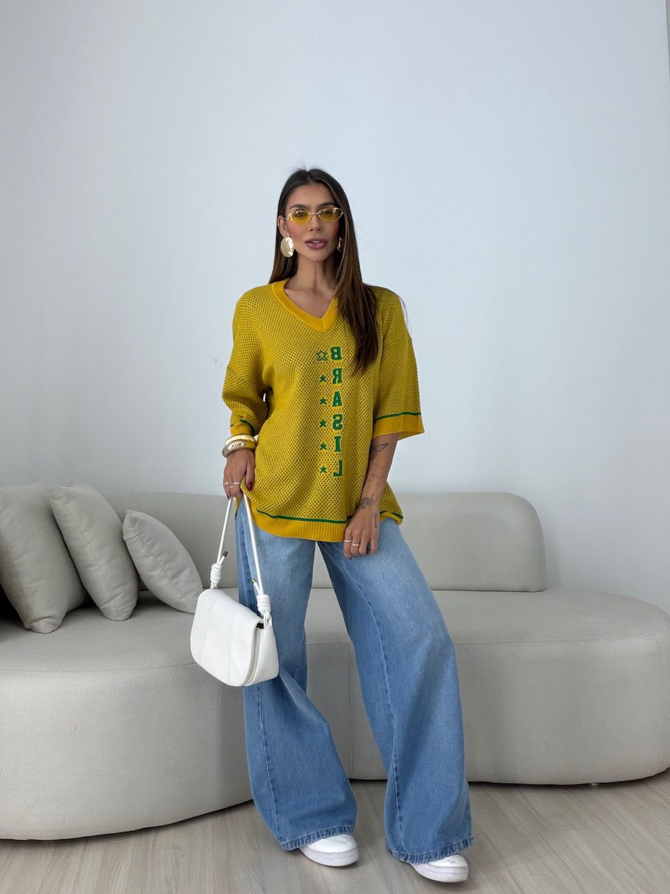 TRICOT BRASIL MANGA 3/4 AMARELO