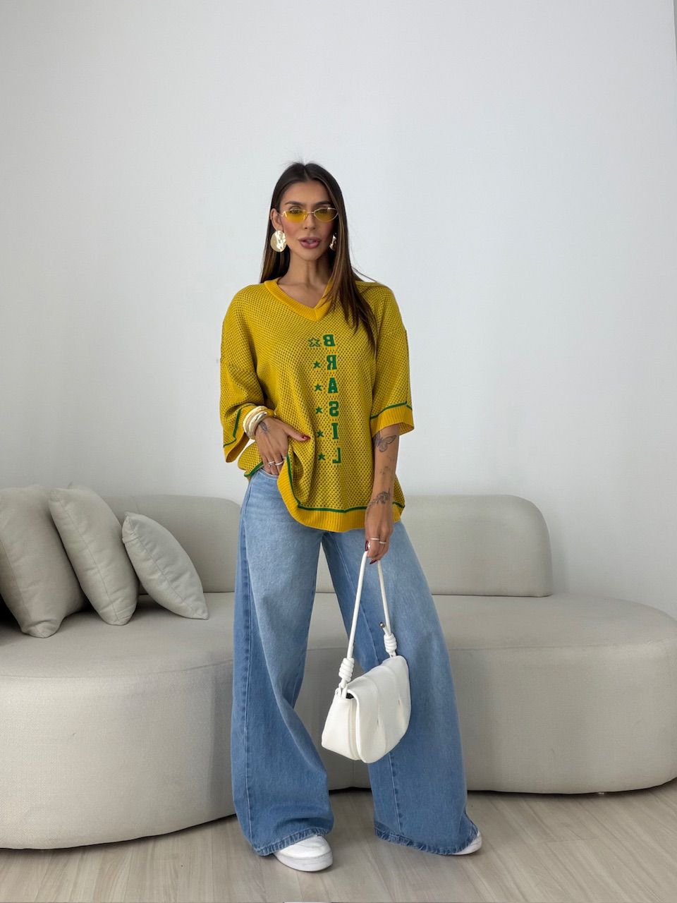 TRICOT BRASIL MANGA 3/4 AMARELO