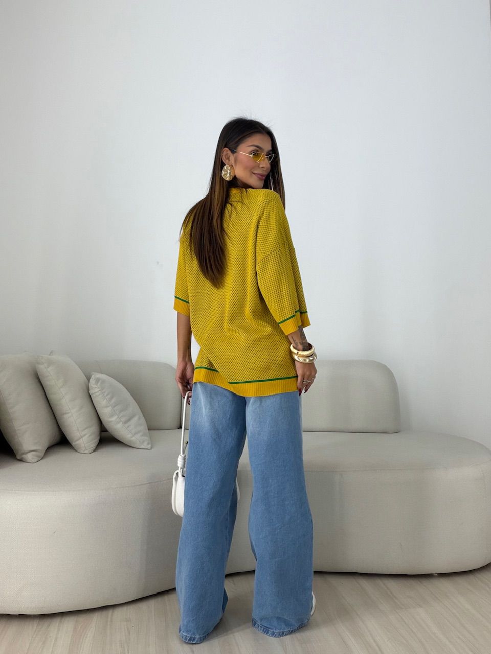 TRICOT BRASIL MANGA 3/4 AMARELO