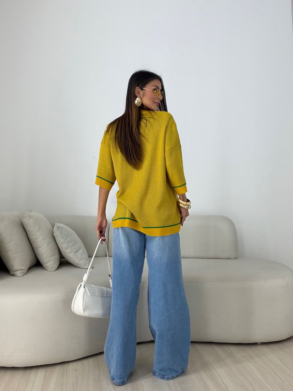 TRICOT BRASIL MANGA 3/4 AMARELO