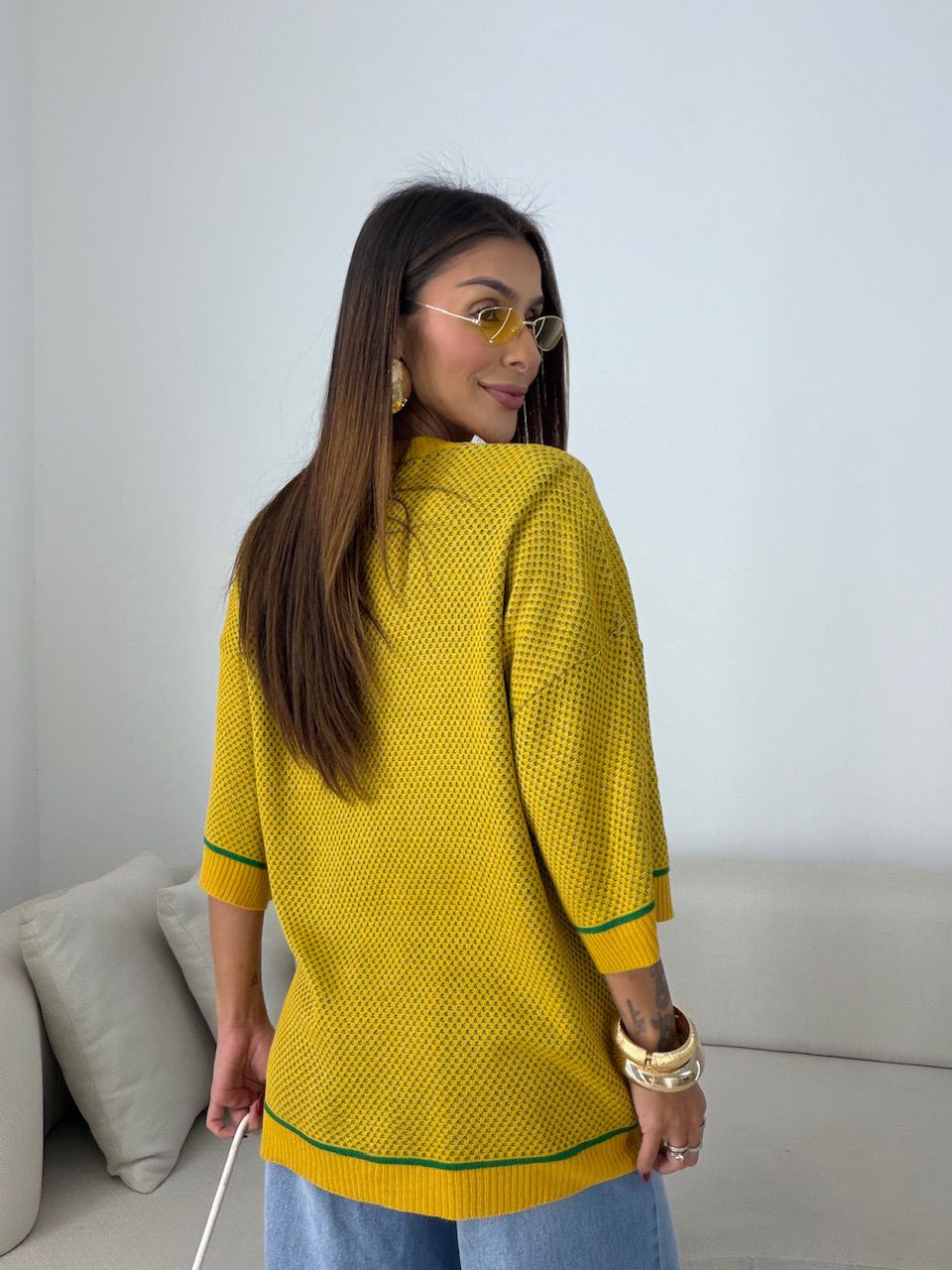 TRICOT BRASIL MANGA 3/4 AMARELO