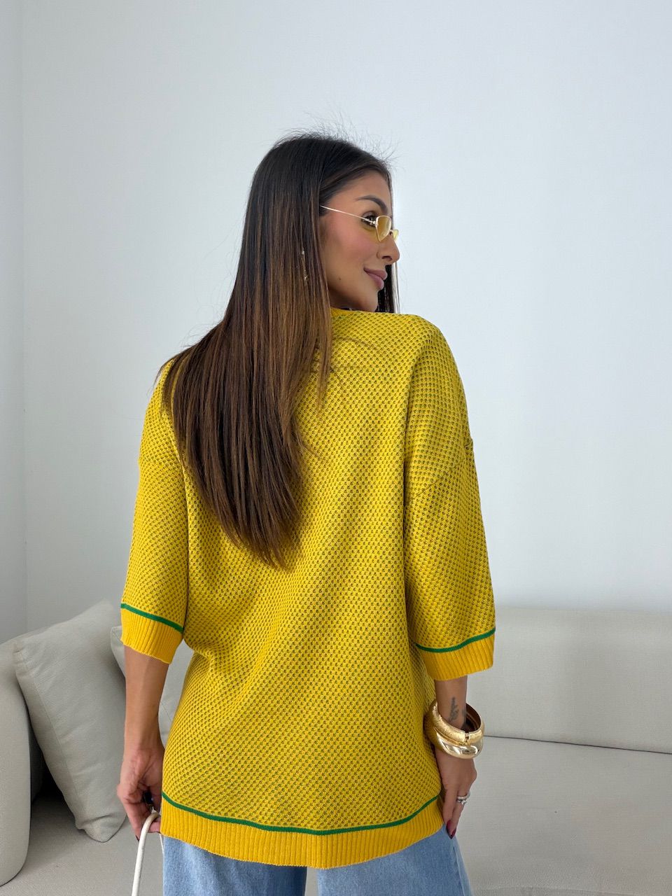 TRICOT BRASIL MANGA 3/4 AMARELO