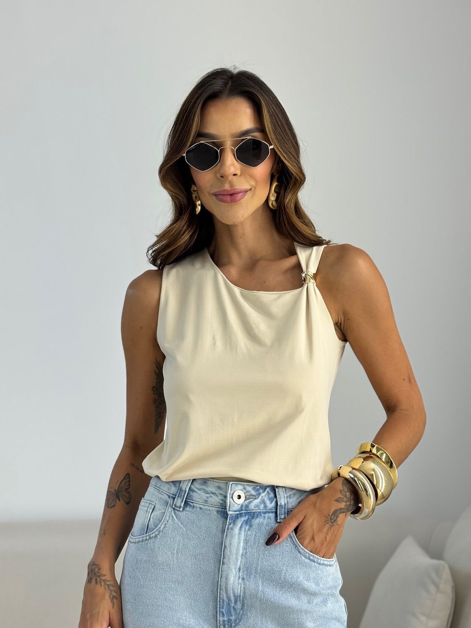 BLUSA BEATRIZ METAL AREIA - 0071580110 - CAROLLA FERRARO