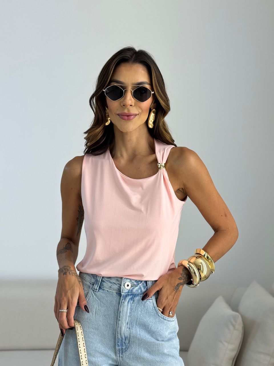 BLUSA BEATRIZ METAL BABY PINK - 0071580366 - CAROLLA FERRARO