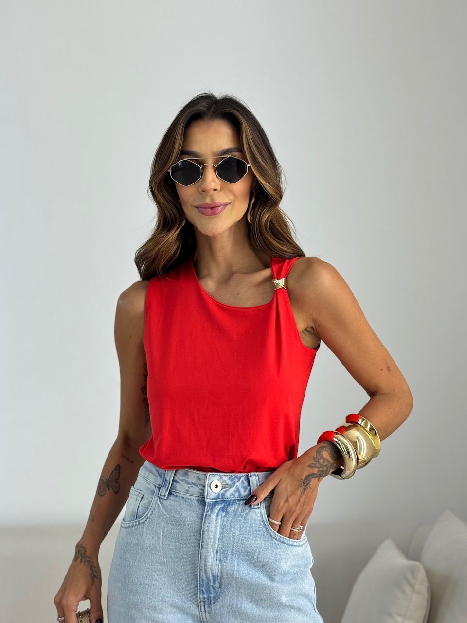 BLUSA BEATRIZ METAL VERMELHA - 0071580007 - CAROLLA FERRARO