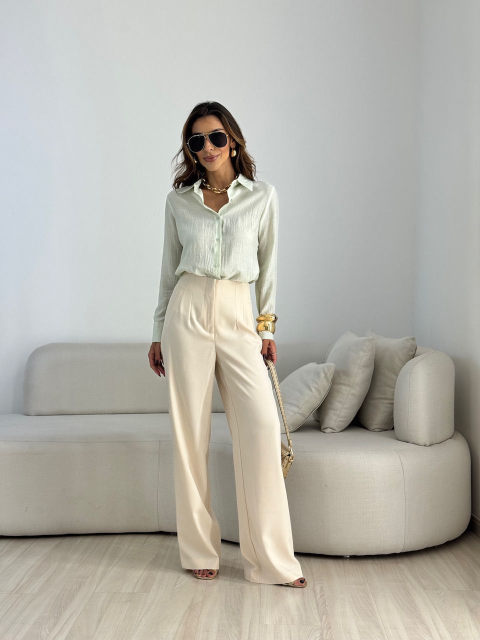 CALÇA GLENDA PANTALONA AREIA