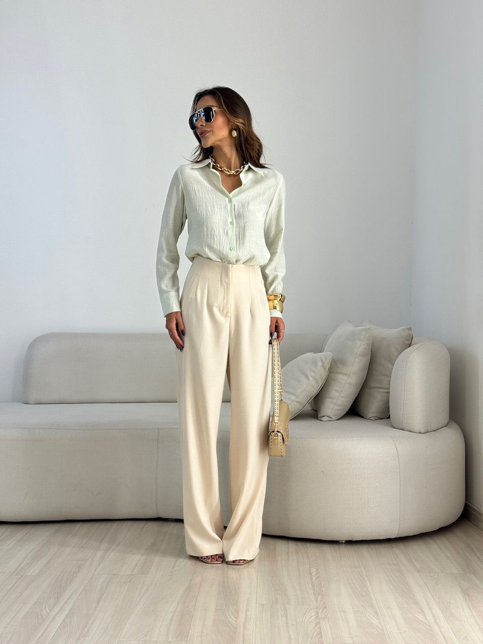 CALÇA GLENDA PANTALONA AREIA