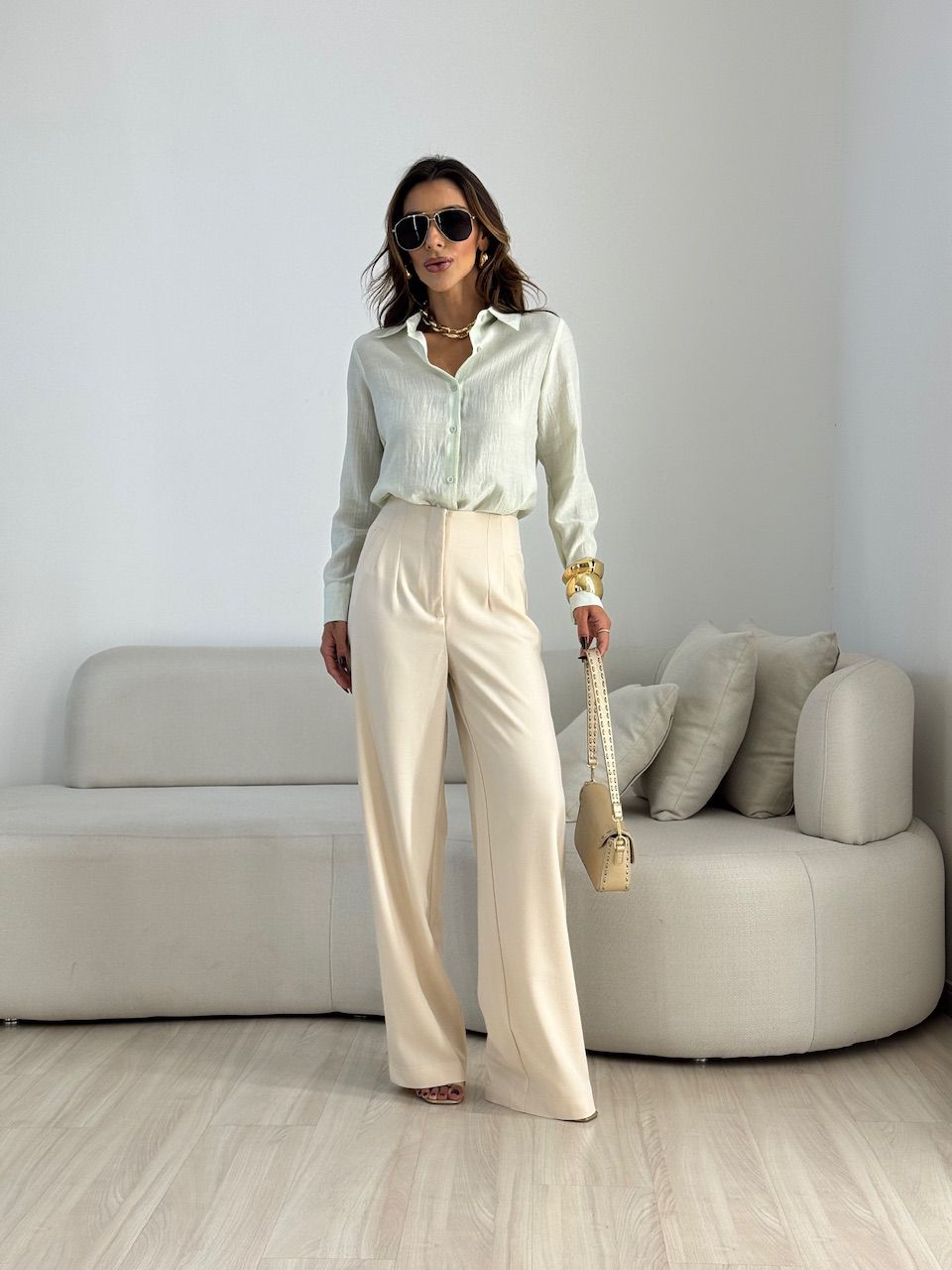 CALÇA GLENDA PANTALONA AREIA