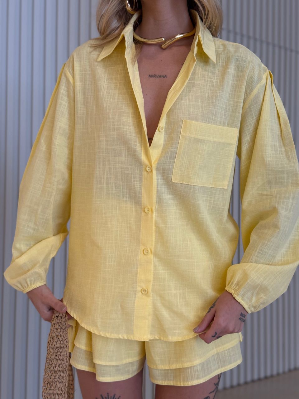 CONJUNTO BÁRBARA CAMISA SHORT AMARELO