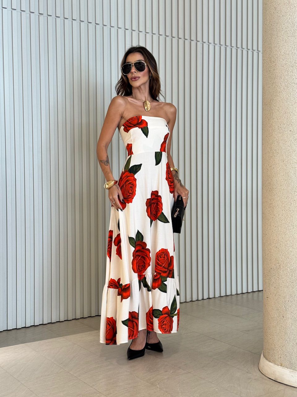 VESTIDO INGRID TOMARA QUE CAIA ESTAMPADO MARFIM - ... - CAROLLA FERRARO