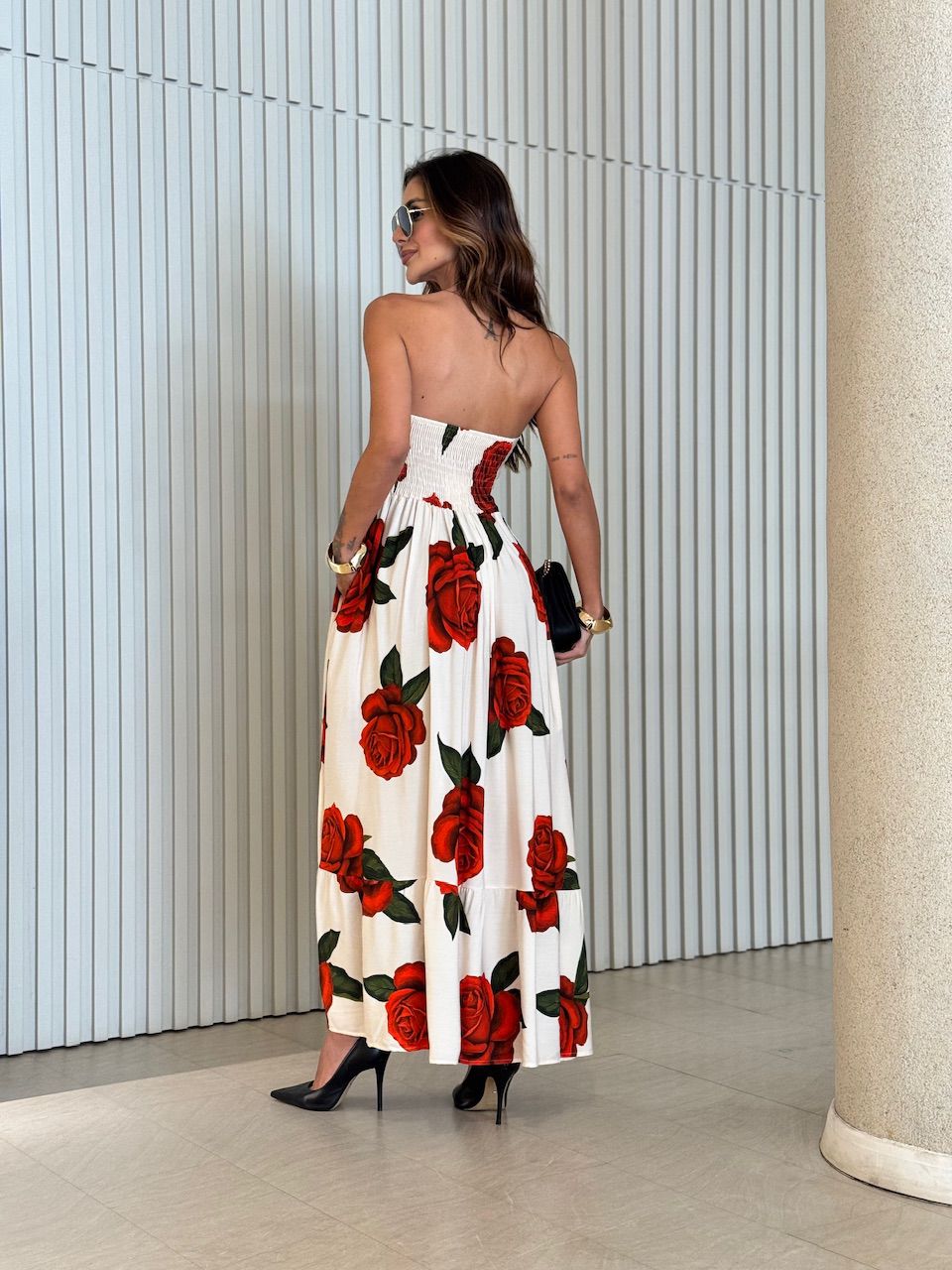 VESTIDO INGRID TOMARA QUE CAIA ESTAMPADO MARFIM