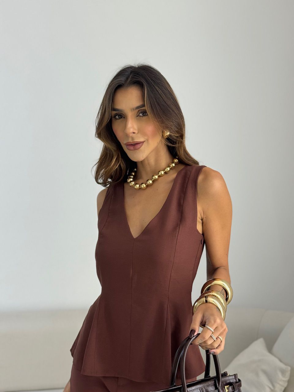 BLUSA MICHELE CAVADA MARROM