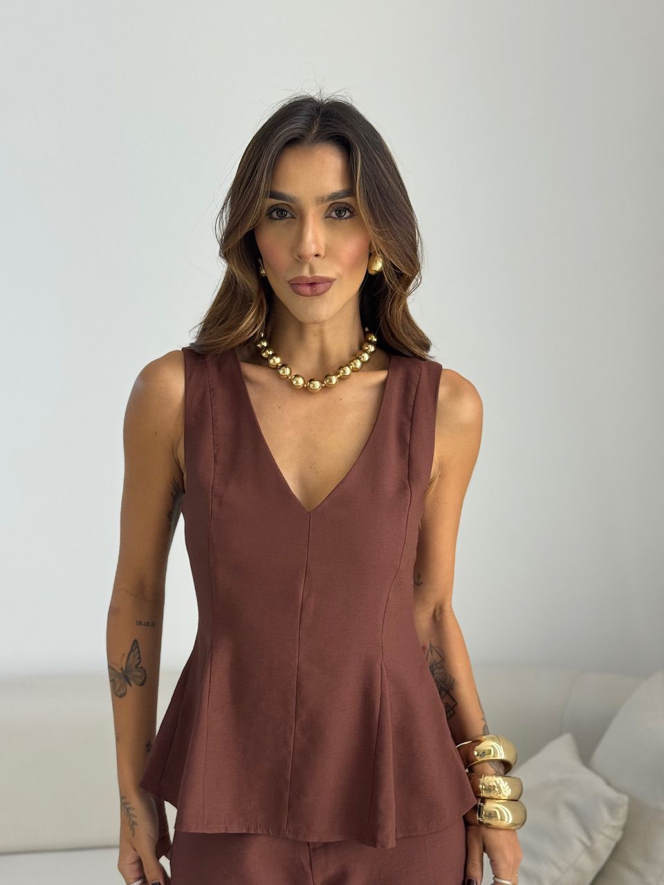 BLUSA MICHELE CAVADA MARROM - 0073750054 - CAROLLA FERRARO