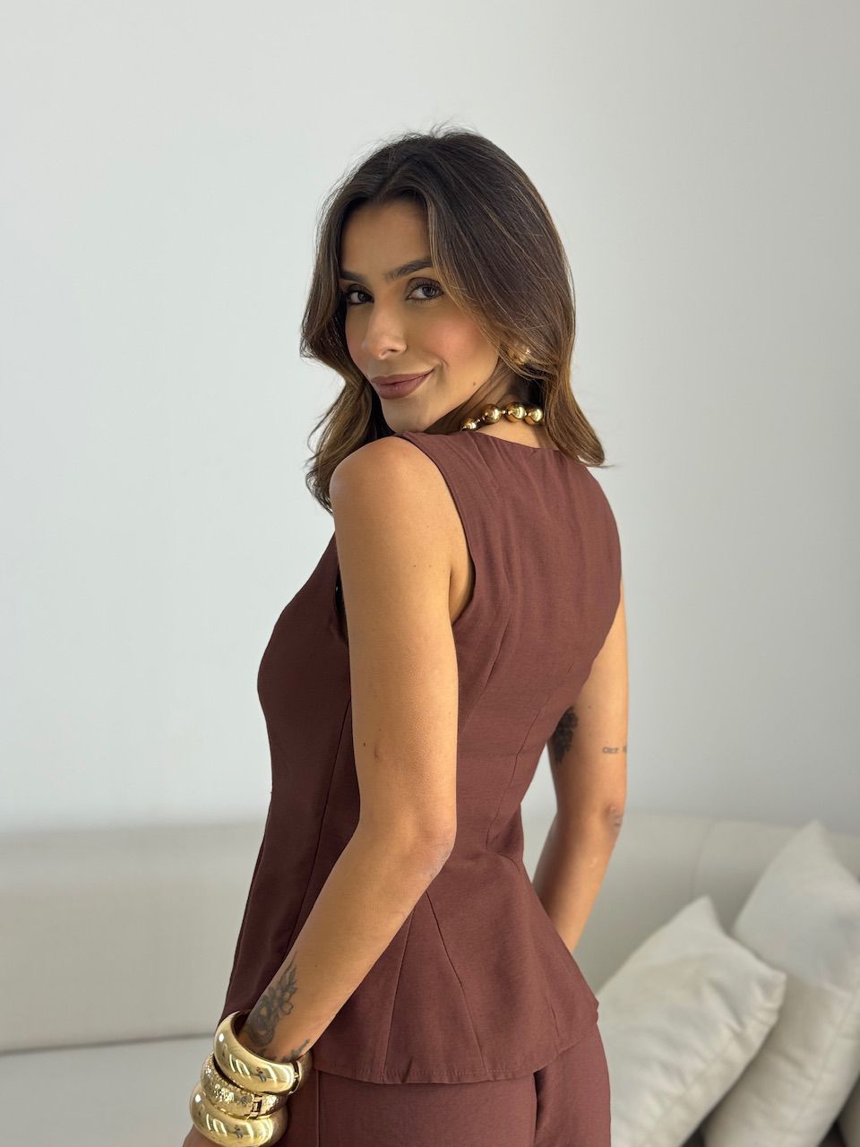 BLUSA MICHELE CAVADA MARROM