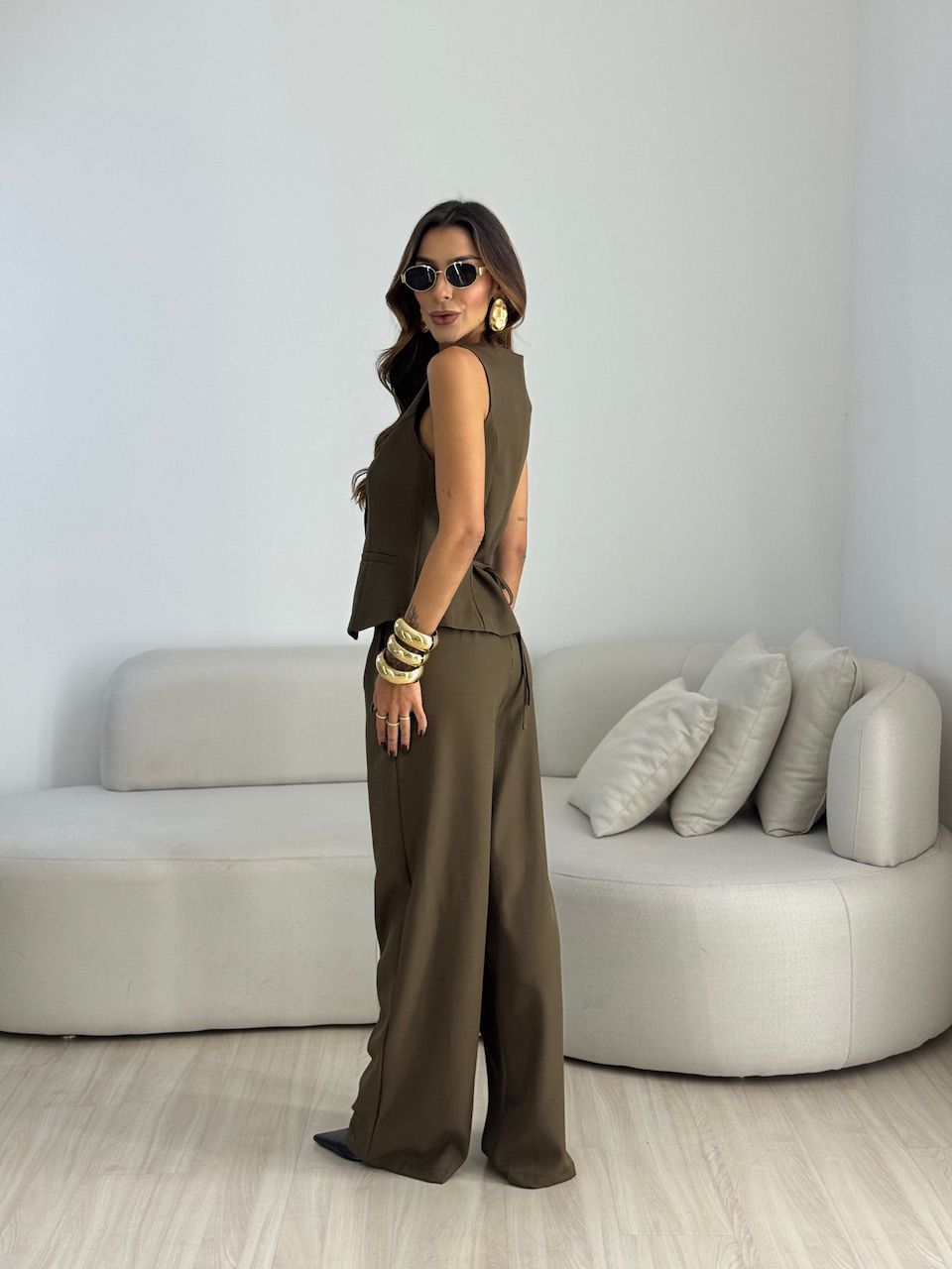 CONJUNTO ROBERTA COLETE CALÇA CAQUI