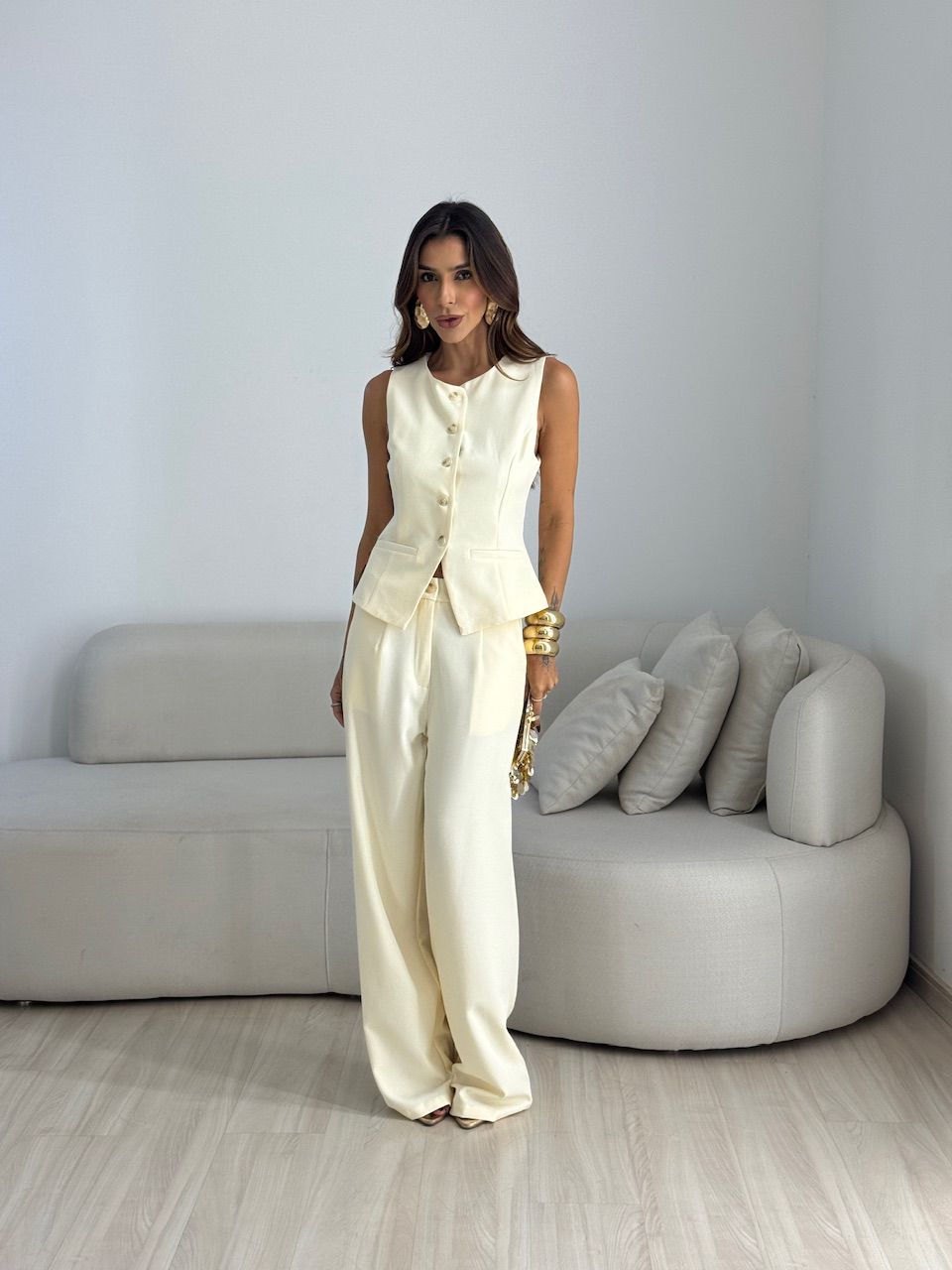 CONJUNTO ROBERTA COLETE CALÇA CREME