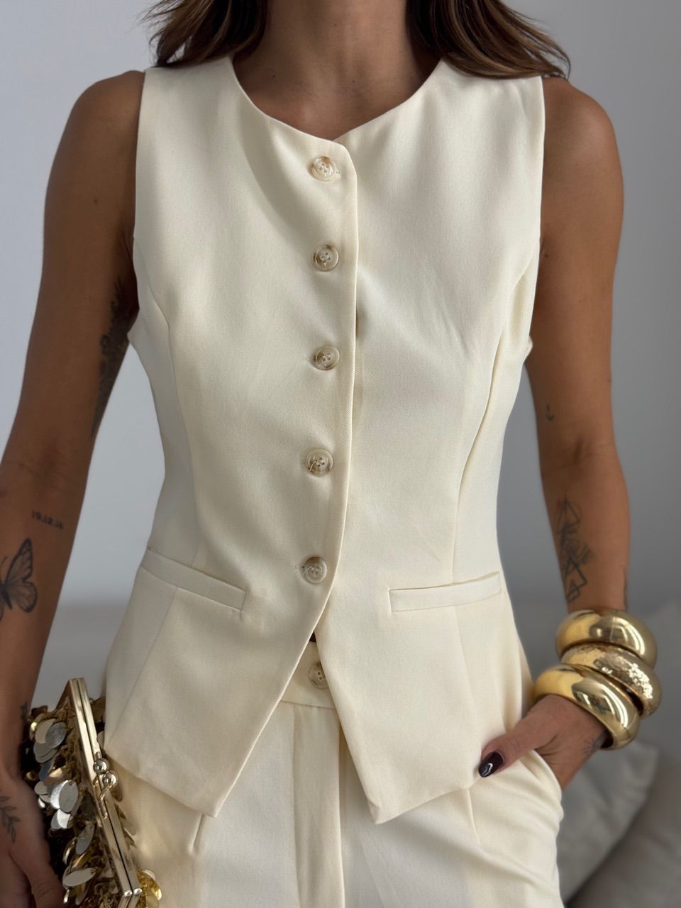 CONJUNTO ROBERTA COLETE CALÇA CREME