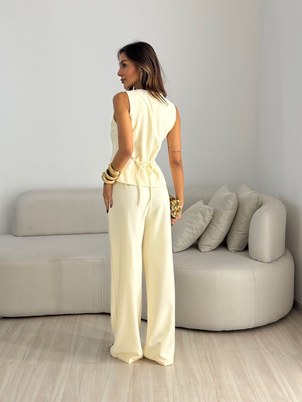 CONJUNTO ROBERTA COLETE CALÇA CREME