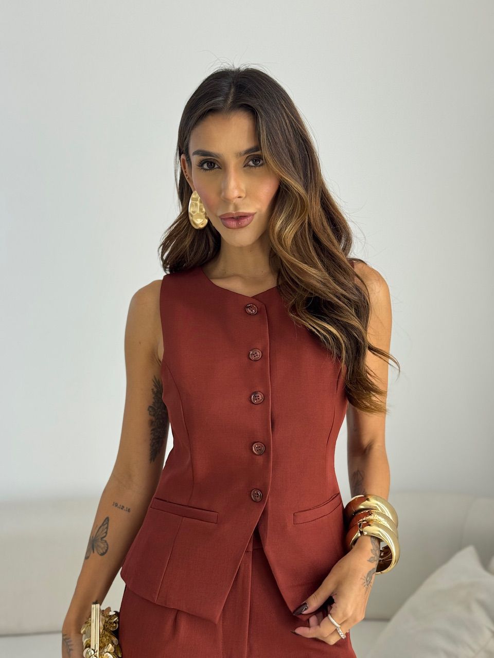 CONJUNTO ROBERTA COLETE CALÇA TERRA COTA 