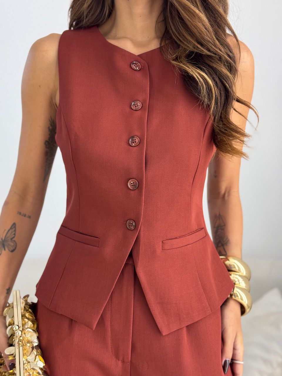 CONJUNTO ROBERTA COLETE CALÇA TERRA COTA 