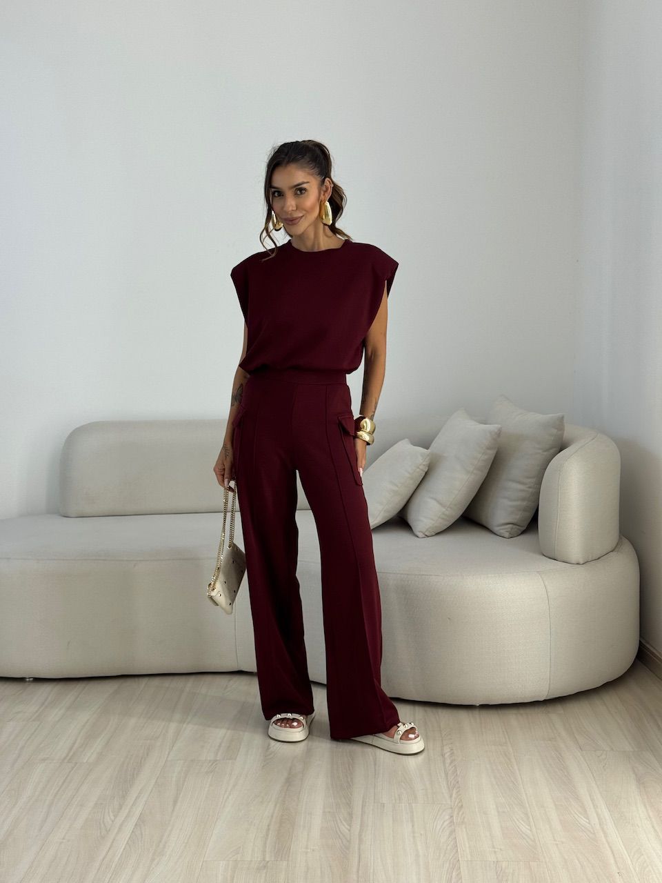 CALÇA MAFER CARGO VINHO