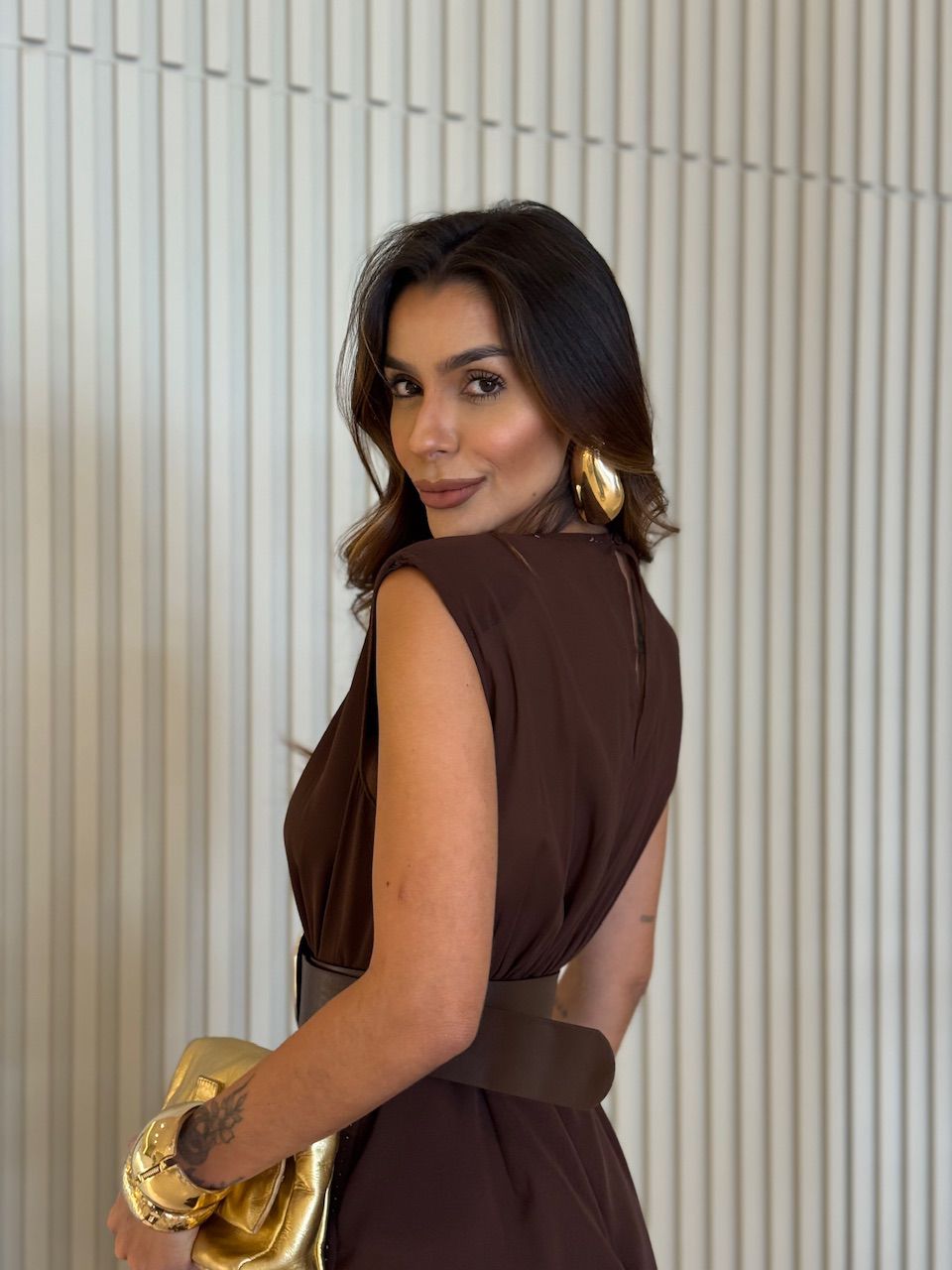 VESTIDO SELENE CINTO CAFÉ