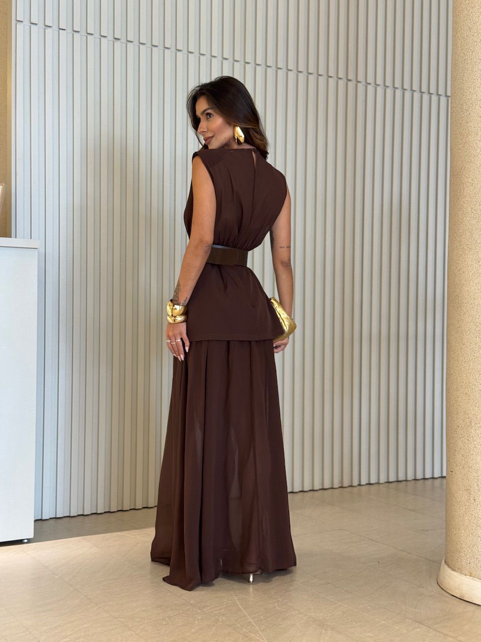 VESTIDO SELENE CINTO CAFÉ