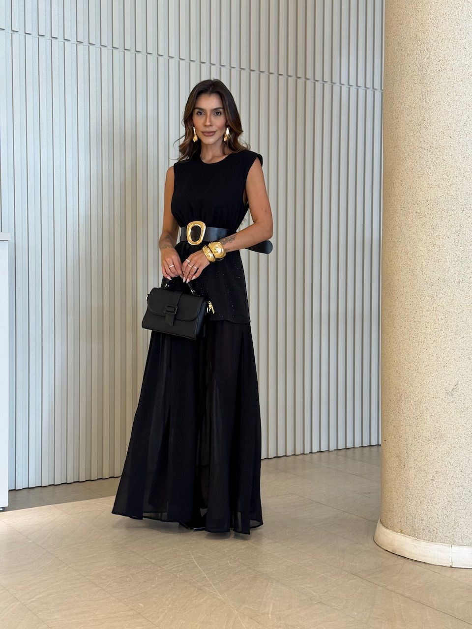 VESTIDO SELENE CINTO PRETO