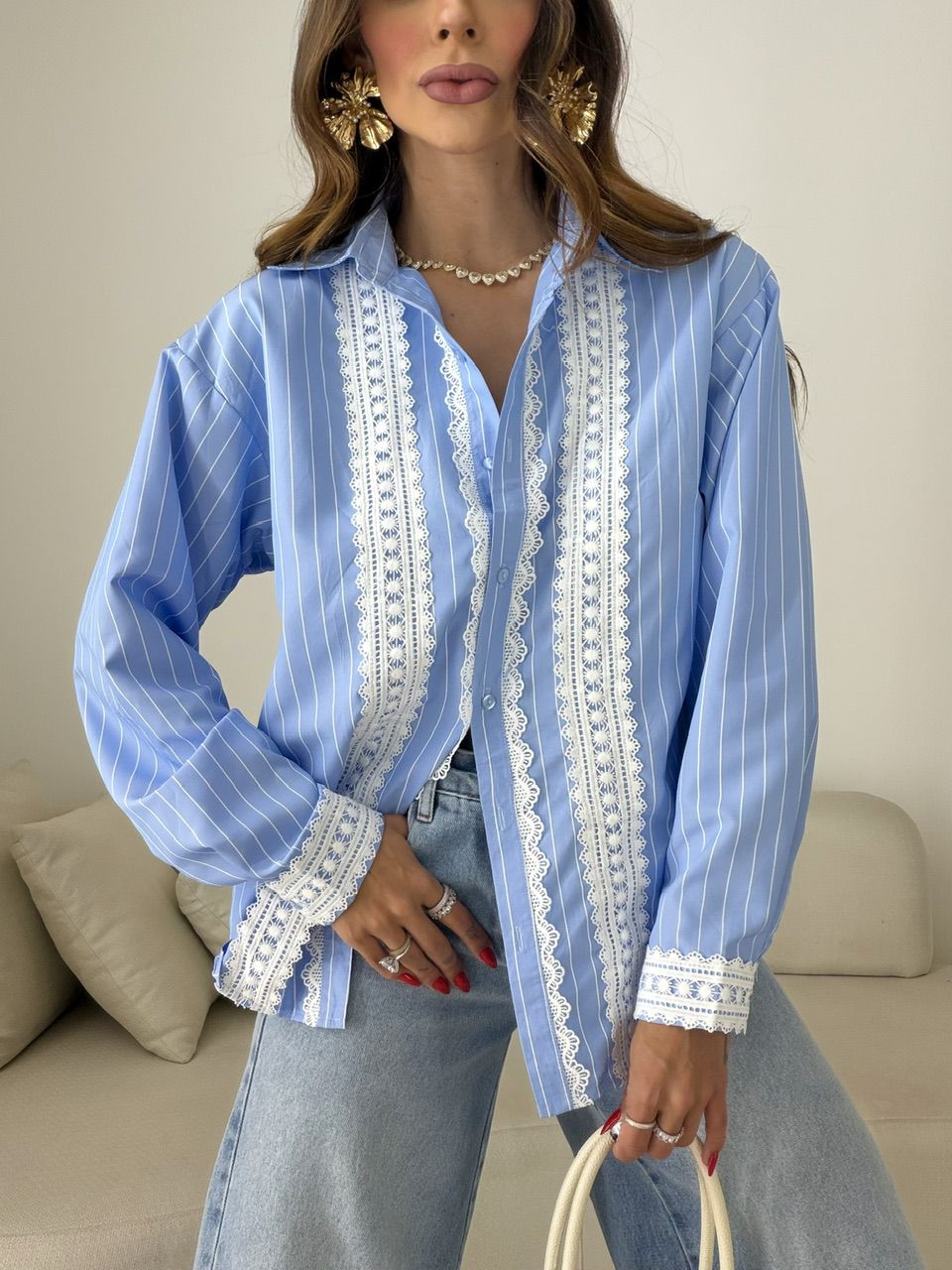 CAMISA SANDY LISTRADA AZUL CLARO