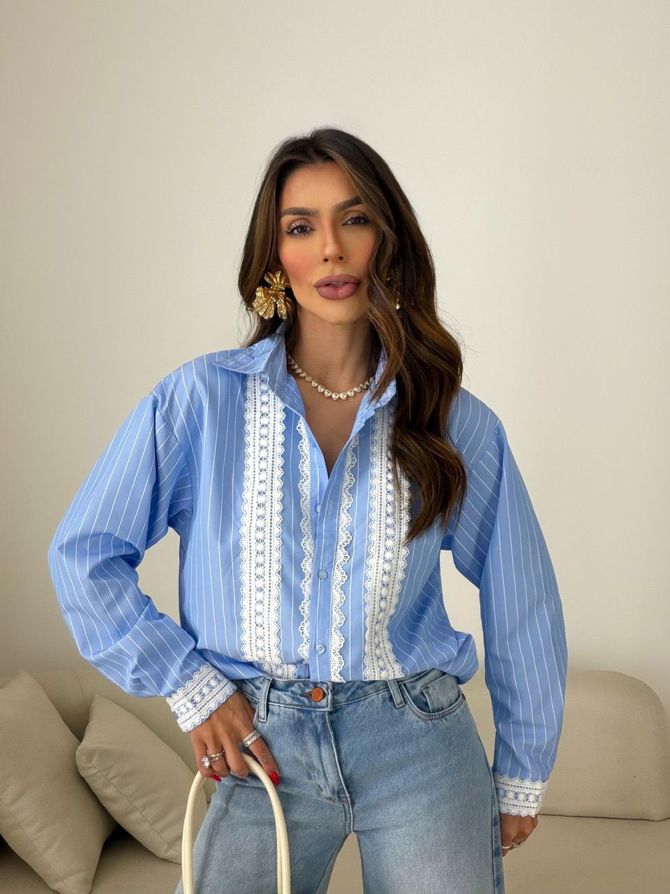 CAMISA SANDY LISTRADA AZUL CLARO